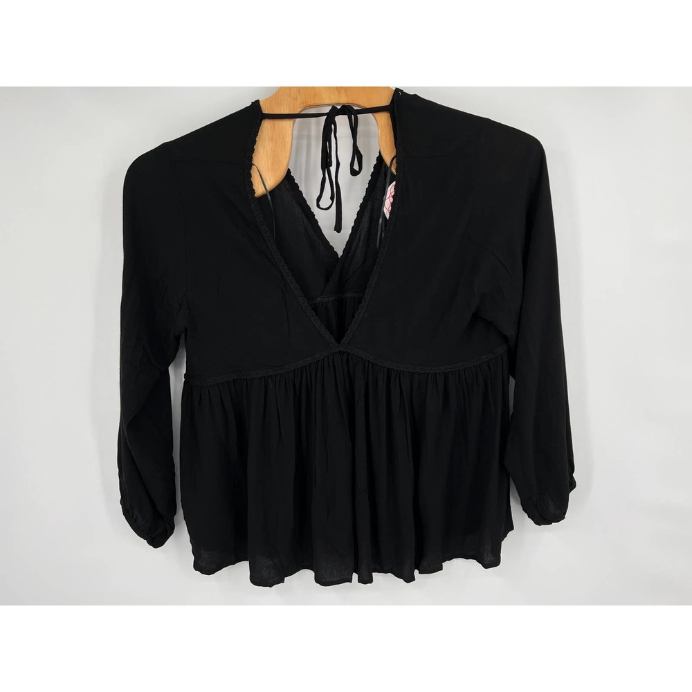 UMGEE Women's black v neck baby doll boho top blouse size large NWT